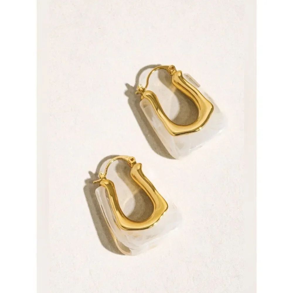 White crystal hoop earrings #2487
